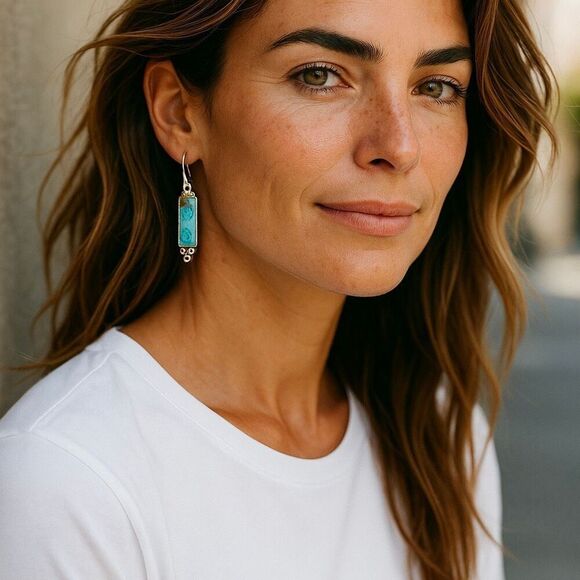 Southwestern Turquoise Bar Earrings – Sterling Silver Elegance with Desert Soul - Picture 6 of 6